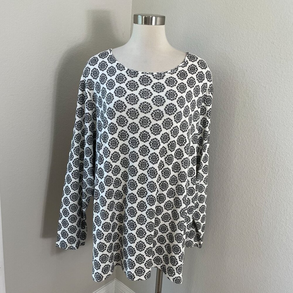 Croft & Barrow Womens Plus 3X Classic Tee Black White Floral‎ Long Sleeve Shirt